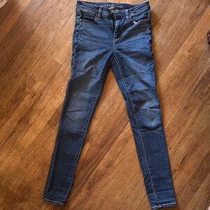 American Eagle Outfitters Women's Dark Blue Skinny Jeans Size 8 EXTRA LONG